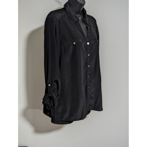 Notations Black Button Down Shirt Roll Tab Long Sleeve Career Top Size L - Picture 2 of 6